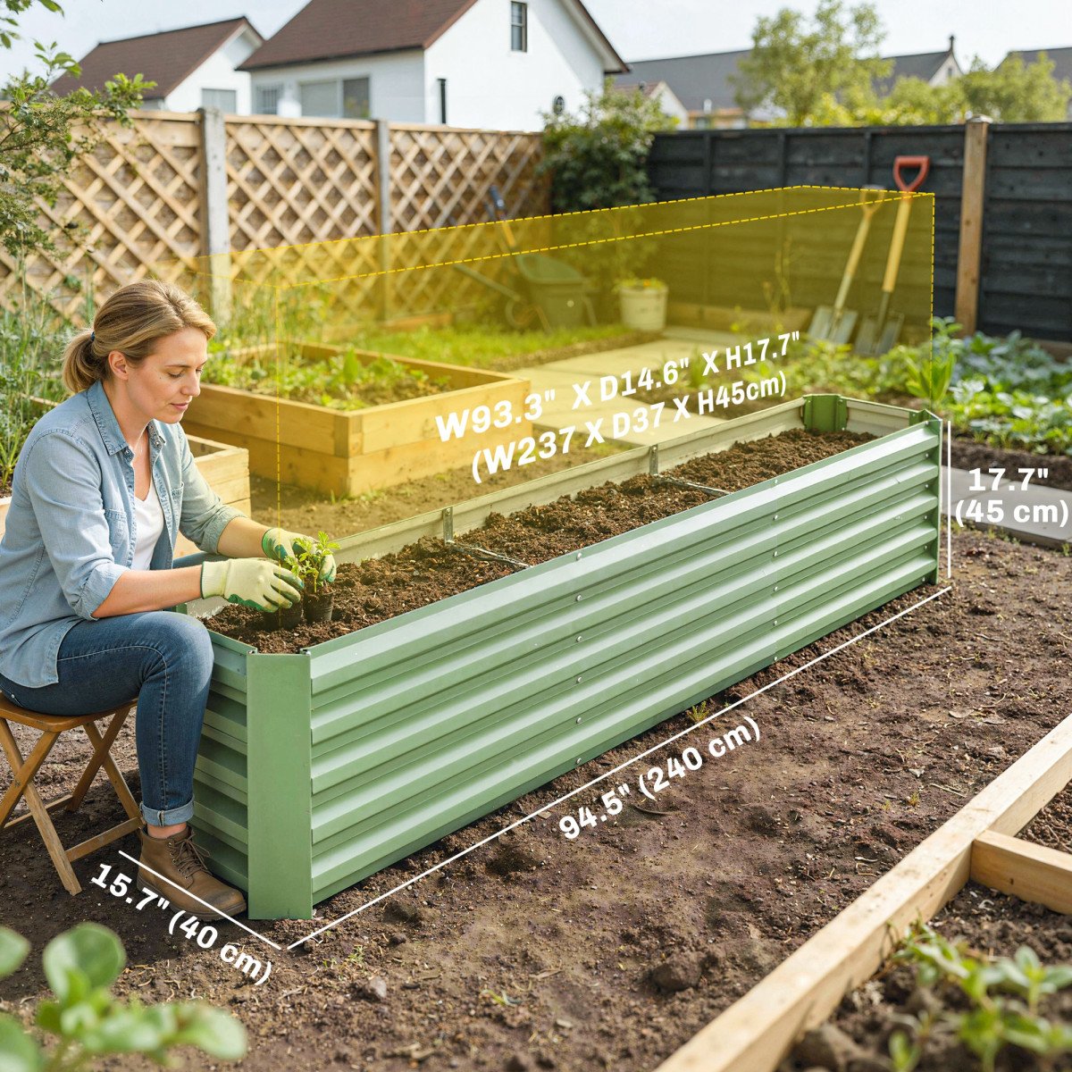 8 x 1.3 x 1.5ft Galvanized Raised Garden Bed, Reinforced Outdoor Planter Box with Open Bottom, Light Green