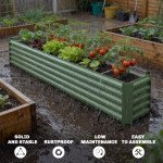 8 x 1.3 x 1.5ft Galvanized Raised Garden Bed, Reinforced Outdoor Planter Box with Open Bottom, Light Green