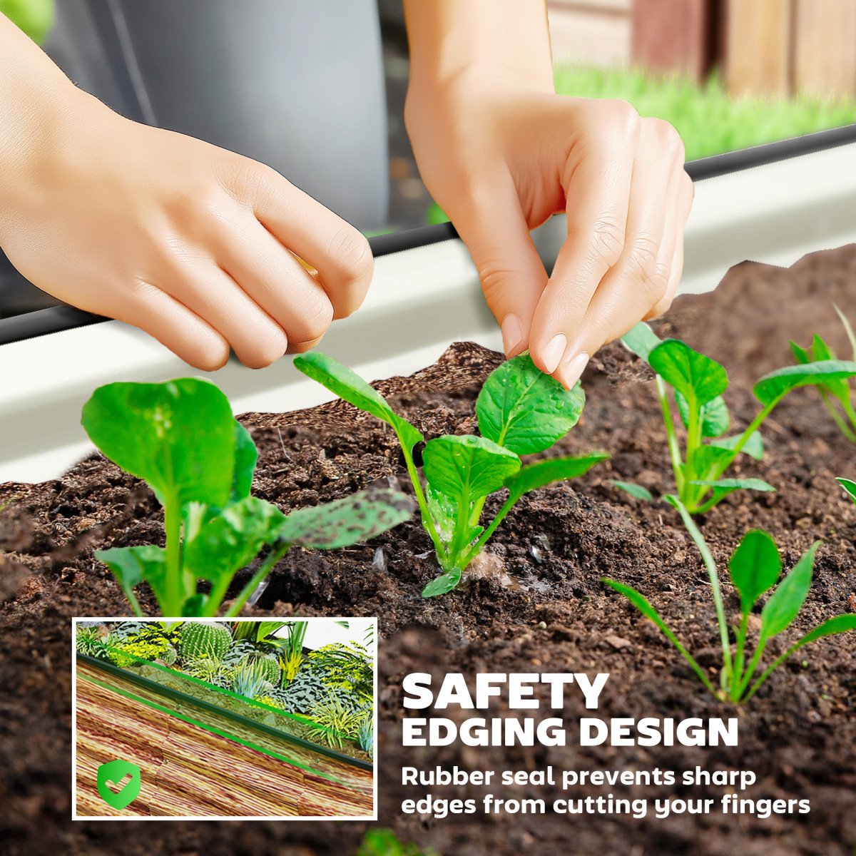 5 x 2.5 x 2 ft Galvanized Raised Garden Bed, Easy DIY Oval Planter Box with Safety Edging and Gloves, Brown Wood Effect