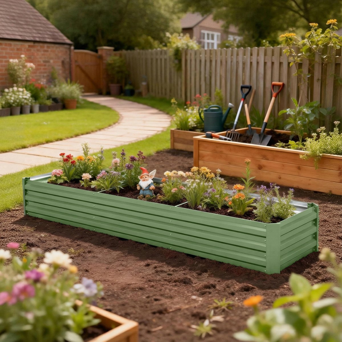 8'x2'x1' Galvanized Raised Bed, Large Elevated Planter Box for Growing Flowers, Herbs and Vegetables, Light Green