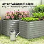 Set of 2 Galvanized Metal Planters for Outdoor Plants, 4' x 2' x 2' Raised Garden Bed, Light Grey
