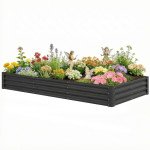 8 x 4 x 1ft Galvanized Raised Garden Bed, Reinforced Outdoor Planter Box with Open Bottom, Dark Grey