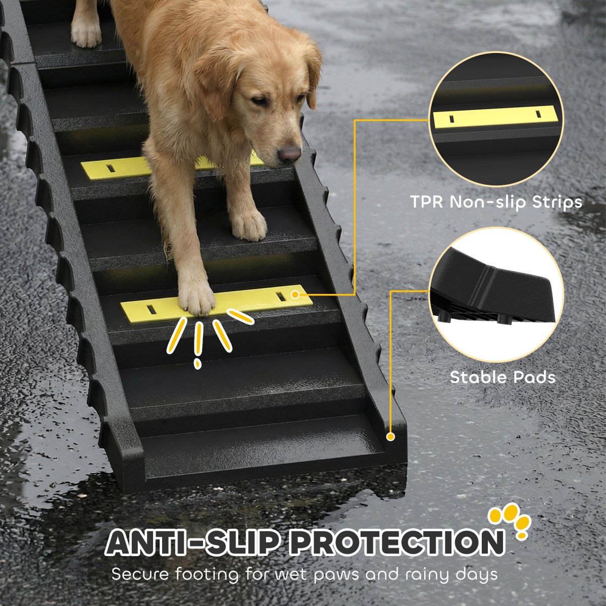 Foldable Dog Car Ramp, Dog Ramp with Anti-Slip Steps, Pet Stairs for Senior Pets to Access Cars and High Beds, Black