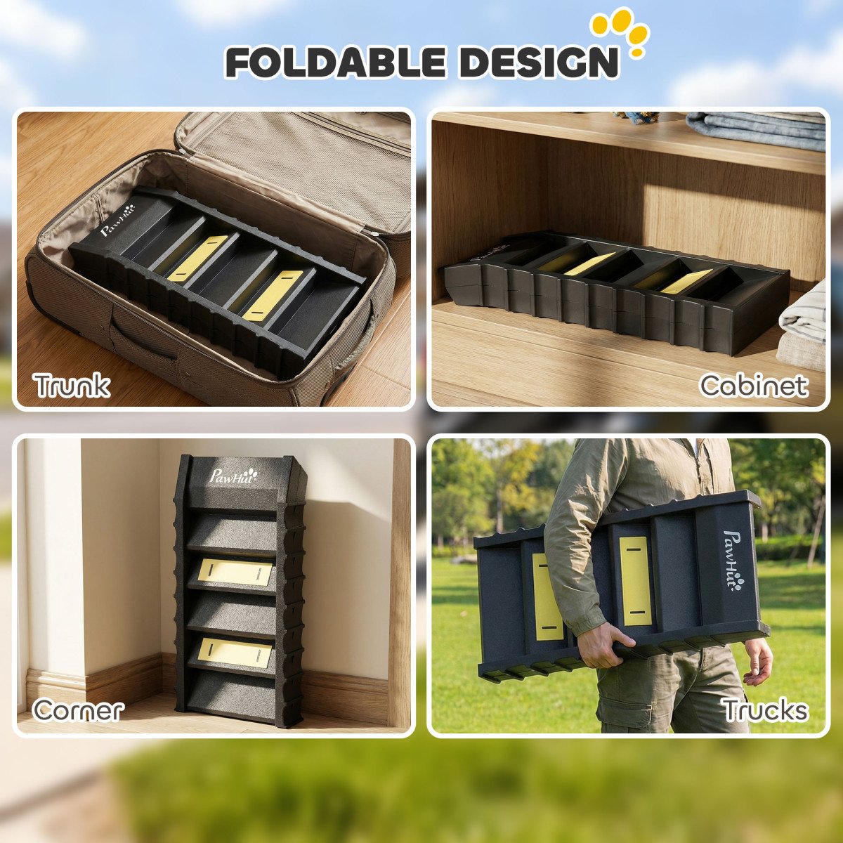 Foldable Dog Car Ramp, Dog Ramp with Anti-Slip Steps, Pet Stairs for Senior Pets to Access Cars and High Beds, Black