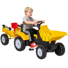 Ride-On Toy Dump Truck for Kids, Pedal Construction Car with Detachable Trailer for 3-Year-Olds, Yellow