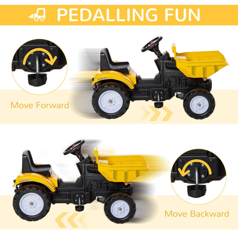 Ride-On Toy Dump Truck for Kids, Pedal Construction Car with Detachable Trailer for 3-Year-Olds, Yellow