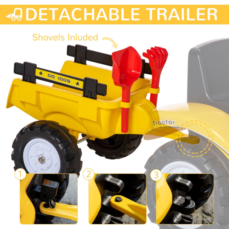 Ride-On Toy Dump Truck for Kids, Pedal Construction Car with Detachable Trailer for 3-Year-Olds, Yellow