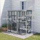 Catio Outdoor Cat Enclosure, 71" Wooden Cat House with Platforms, Condos and Waterproof Cover for 2–3 Kittens, Grey