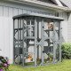 Catio Outdoor Cat Enclosure, 71" Wooden Cat House with Platforms, Condos and Waterproof Cover for 2–3 Kittens, Grey