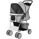 Pet Stroller for Dogs & Cats, Foldable Dog Stroller with Wheels, Reflective Strips, Brake, Pad and Basket, Grey