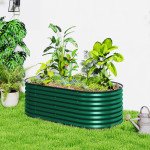 5 x 2.5 x 2 ft Galvanized Raised Garden Bed, Easy DIY Oval Planter Box with Safety Edging and Gloves, Dark Green