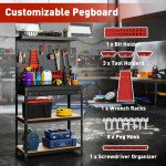 Work Bench with Pegboard, 31.5" Heavy Duty Metal Workbench with Hanging Kits, 2 Lower Shelves and Large Drawer, Black