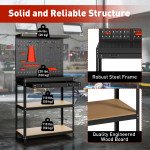 Work Bench with Pegboard, 31.5" Heavy Duty Metal Workbench with Hanging Kits, 2 Lower Shelves and Large Drawer, Black