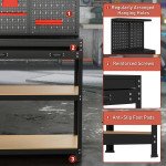 Work Bench with Pegboard, 31.5" Heavy Duty Metal Workbench with Hanging Kits, 2 Lower Shelves and Large Drawer, Black