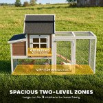 71" Chicken Coop for 3 Chickens, Wooden Hen House with Run, Removable Tray, Nesting Box, Waterproof Asphalt Roof