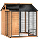 86" L Dog House Outdoor, Wooden Dog Kennel with Storage Cabinet, Stainless Steel Bowls for Large Breeds, Yellow