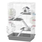 4-Level Large Hamster Cage with DIY Tubes, Water Bottle, Food Dish, Hut, Exercise Wheels, Grey
