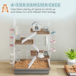 4-Level Large Hamster Cage with DIY Tubes, Water Bottle, Food Dish, Hut, Exercise Wheels, Grey