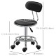Faux Leather Salon Stool, Height Adjustable Rolling Stool with Footrest Ring, Back and Wheels for Beauty, Tattoo, Black