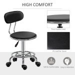 Faux Leather Salon Stool, Height Adjustable Rolling Stool with Footrest Ring, Back and Wheels for Beauty, Tattoo, Black