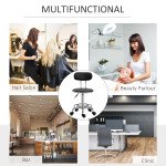 Faux Leather Salon Stool, Height Adjustable Rolling Stool with Footrest Ring, Back and Wheels for Beauty, Tattoo, Black