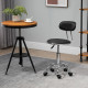 Faux Leather Salon Stool, Height Adjustable Rolling Stool with Footrest Ring, Back and Wheels for Beauty, Tattoo, Black
