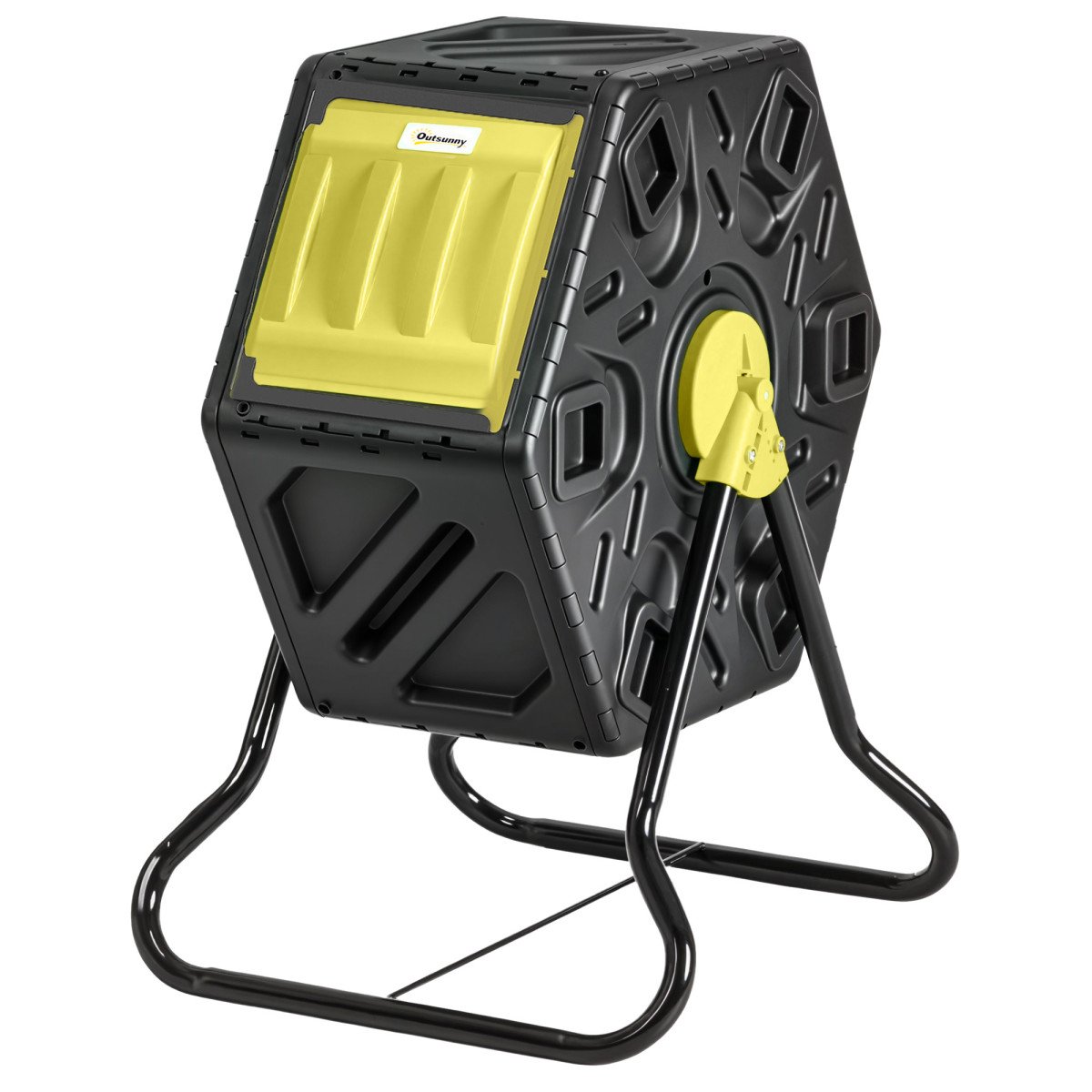 Rotating Composter, Compost Bin with 24 Vents and Steel Legs, 17 Gallon, Yellow