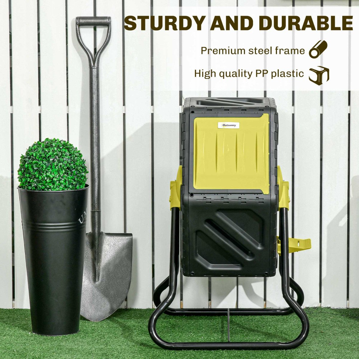 Rotating Composter, Compost Bin with 24 Vents and Steel Legs, 17 Gallon, Yellow