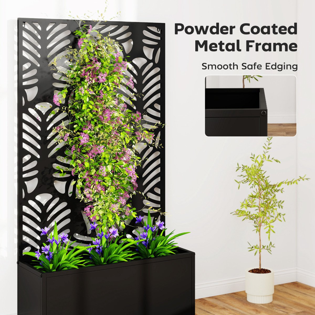 Metal Garden Bed with Trellis for Climbing Plants, Freestanding or Wall Mounted Flower Bed for Garden, Patio, Balcony