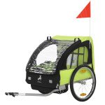 Aosom 2-Seat Child Bike Trailer for Kids with a Strong Steel Frame, 5-Point Safety Harnesses, & Comfortable Seat, Green