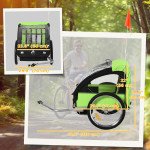 Aosom 2-Seat Child Bike Trailer for Kids with a Strong Steel Frame, 5-Point Safety Harnesses, & Comfortable Seat, Green