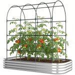 Galvanised Raised Garden Bed with Arched Trellis, 7 x 4 x 7ft Metal Outdoor Planter Box with Open Bottom