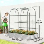 Galvanised Raised Garden Bed with Arched Trellis, 7 x 4 x 7ft Metal Outdoor Planter Box with Open Bottom