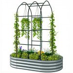 Galvanised Raised Garden Bed with Arched Trellis, 5 x 3 x 6ft Metal Outdoor Planter Box with Open Bottom, Silver
