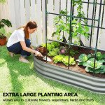 Galvanised Raised Garden Bed with Arched Trellis, 5 x 3 x 6ft Metal Outdoor Planter Box with Open Bottom, Silver