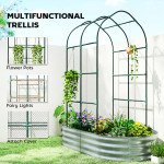 Galvanised Raised Garden Bed with Arched Trellis, 5 x 3 x 6ft Metal Outdoor Planter Box with Open Bottom, Silver