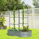 Galvanised Raised Garden Bed with Arched Trellis, 5 x 3 x 6ft Metal Outdoor Planter Box with Open Bottom, Silver