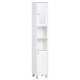 Tall Bathroom Storage Cabinet with Mirror, Freestanding Narrow Linen Tower Cabinet with Adjustable Shelves for Bathroom, White