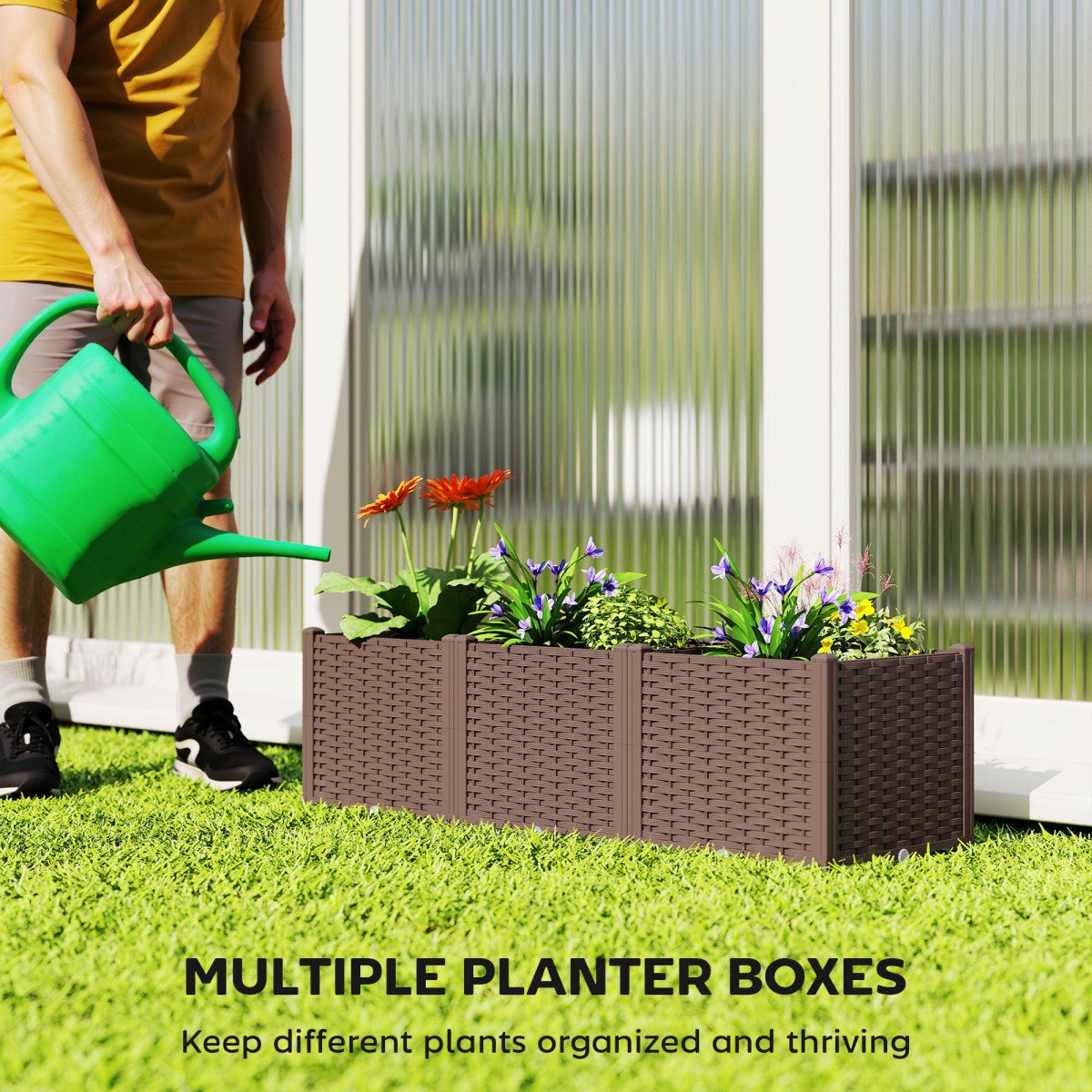 Plastic Raised Garden Bed with Legs, Self Watering Elevated Planter Boxes with Drainage Holes and Plugs
