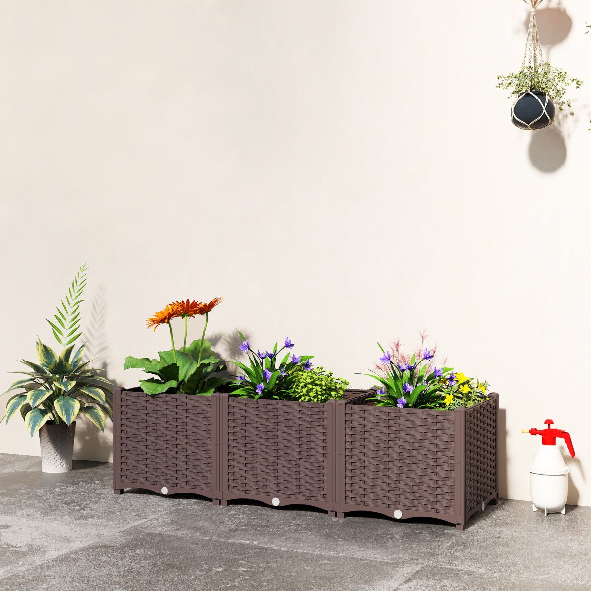 Plastic Raised Garden Bed with Legs, Self Watering Elevated Planter Boxes with Drainage Holes and Plugs