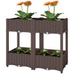 Plastic Raised Garden Bed with Legs, Self Watering Elevated Planter Boxes with Drainage Holes and Plugs