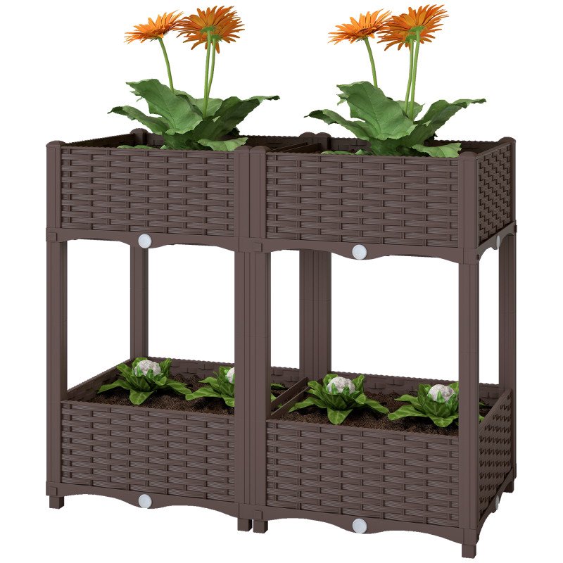 Plastic Raised Garden Bed with Legs, Self Watering Elevated Planter Boxes with Drainage Holes and Plugs