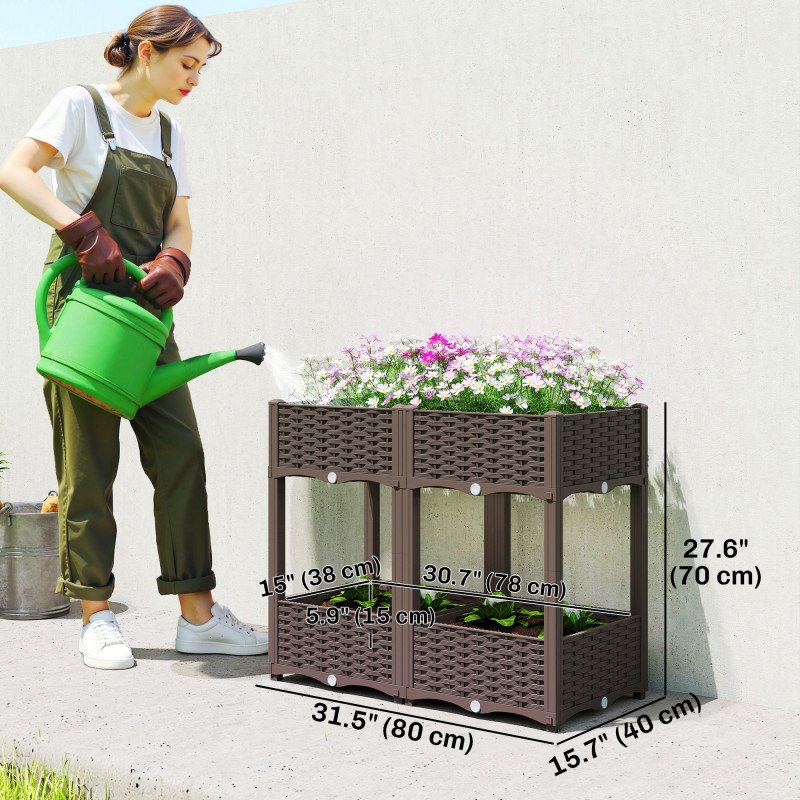 Plastic Raised Garden Bed with Legs, Self Watering Elevated Planter Boxes with Drainage Holes and Plugs