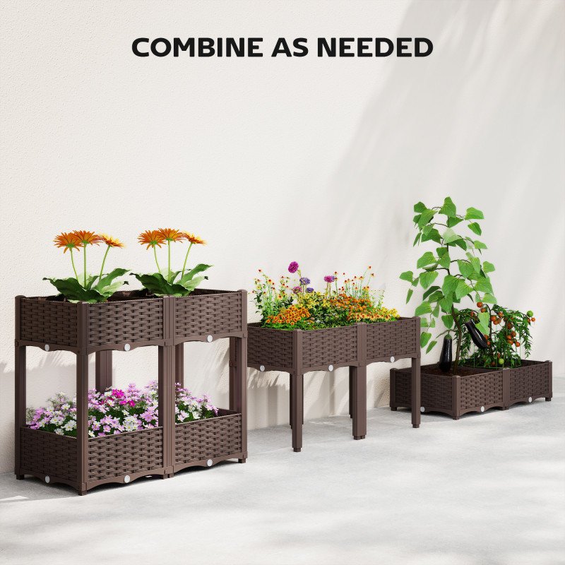 Plastic Raised Garden Bed with Legs, Self Watering Elevated Planter Boxes with Drainage Holes and Plugs