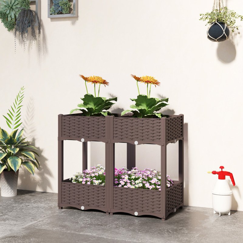 Plastic Raised Garden Bed with Legs, Self Watering Elevated Planter Boxes with Drainage Holes and Plugs