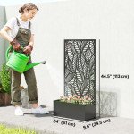 Metal Planter Box with Trellis, 44.5" Raised Garden Bed with Trellis Privacy Screen for Climbing Plants, Leaves Cut-Out
