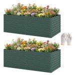 6' x 3' x 2' Raised Garden Bed, Set of 2 Galvanized Planter Box for Vegetables, Flowers, Herbs, Green