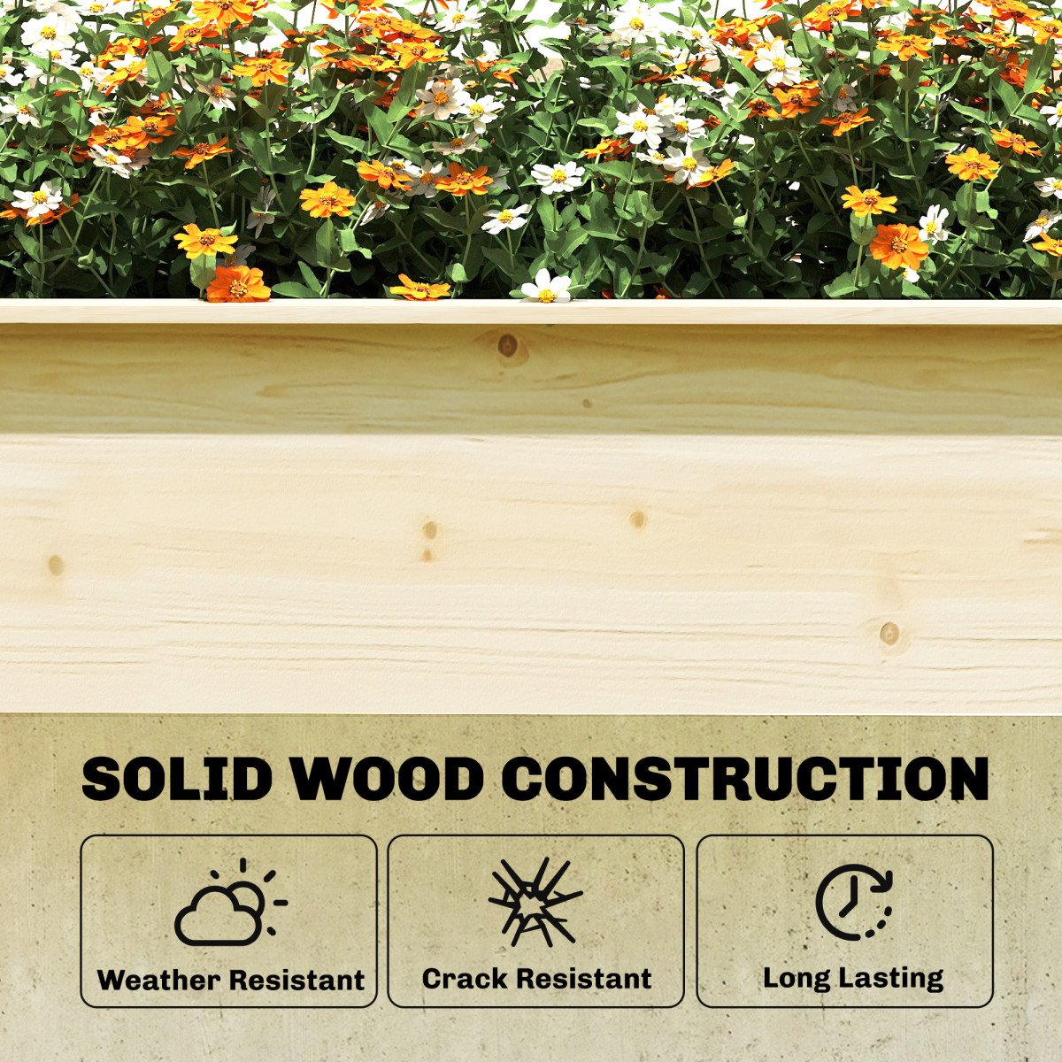 Wooden Raised Garden Bed with 3 Trellises, Outdoor Raised Planter with Drainage Holes
