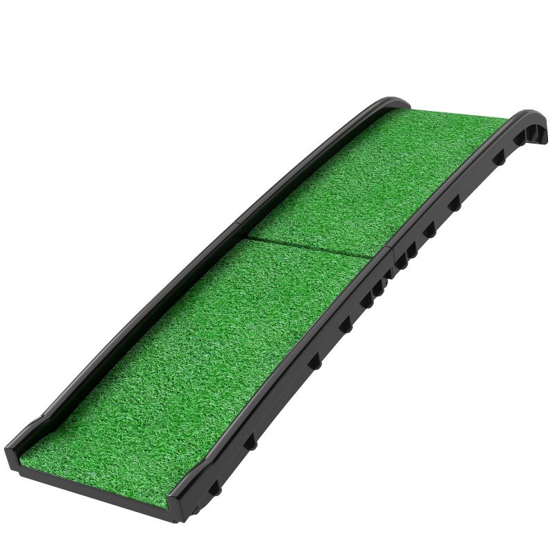 61 Inches Folding Pet Ramp with Grass Surface, Raised Side Rails, for Cars, SUVs