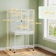 64" Large Rolling Bird Cage Bird House with Detachable Rolling Stand, Storage Shelf, Wood Perch Food Container, White